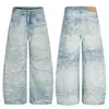 G6931 Jeans Retro de Alta Gama Resistentes para Hombre con Diseño de Rayos y Diamantes Calientes