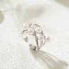 Anillo abierto de alta calidad con microincrustaciones de circonita y perla sintética, anillo de moda de lujo ligero ajustable, anillo para el dedo nuevo