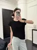 Blusa de Tricô de Manga Curta com Gola Redonda e Costas Vazadas, Novo Estilo de Verão para Mulheres, Caimento Solto, Emagrecedor, Versátil Camisa de Manga Curta para Mulheres