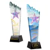 Trofeo de Cristal Creativo Personalizado para Reunión Anual para Honrar Empleados Destacados, Pico de Montaña con Gradiente de Colores y Estrella de Cinco Puntas
