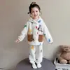 Pijama para niñas, franela de otoño e invierno, felpa de coral engrosada y cálida, diseño de dibujos animados, conjunto de ropa de invierno para niñas, ropa de estar