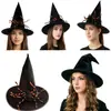 Sombrero de Bruja Maligna para Mujer Sombrero de Bruja con Volantes para Adulto Sombrero de Disfraz de Halloween Negro con Araña Sombrero de Mago