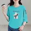 Comercio exterior transfronterizo ropa de maternidad, camiseta de manga tres cuartos manga corta para mujer, talla grande holgada, top adelgazante de media manga, moda de Instagram