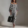 Vestido Largo Listrado Preto e Branco Transfronteiriço 2026 com Nó Lateral Torcido, Fenda, Mangas Morcego Off-Shoulder, Moda Feminina de Luxo Leve