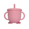 Copo com Canudo para Bebê, Copo de Aprendizagem para Beber em Silicone de Grau Alimentício, Alça Dupla para Água com Escala, Copo de Leite Infantil, Conveniente para Suprimentos Maternos e Infantis