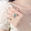 Anel de Luxo Leve em Forma de Gota Azul Claro Topázio Sintético para Mulheres, Anel de Coroa de Safira da Moda de Nicho, Joias Personalizadas