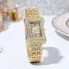 Novo Relógio de Pulso Feminino de Quartzo Quadrado com Pedras Inteiras Moda Transfronteiriça Relógio de Luxo Leve com Pedras Inteiras Digital Moda Relógio Feminino