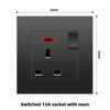 Versión de Hong Kong y Macao Enchufe Británico de 13A con Carga Rápida USB Tipo-C Patas Cuadradas Estándar Británico Tres Agujeros Panel Negro 86