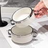 Nuevo Tazón de Cerámica Doble Asa con Borde Plateado Tazón Nido de Pájaro Tazón de Agua con Azúcar Tazón de Postre Tazón de Desayuno para el Hogar Tazón de Gachas Tazón de Sopa Tazón de Snacks