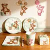 Artículos de Mesa Temáticos de Osito de Peluche Transfronterizos Verde Menta Decoración de Fiesta de Cumpleaños Infantil Juego de Vasos de Papel Desechables
