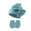 Conjunto de Gorro y Manoplas para Bebé Niña Recién Nacida Gorro de Hospital Gorro con Lazo Guantes de Bebé 0-6 Meses Gorro