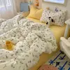 Set de Ropa de Cama para Bebé de Grado A Algodón Puro Cuatro Piezas Estilo Fresco Ins Algodón Lavado Dibujos Animados Lindos Estilo Crema Sábana Funda de Edredón
