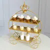 Soporte de exhibición de postres europeo soporte de exhibición coche de calabaza decoración de boda merienda soporte de pastel de doble capa Plato de decoración de pastelería nuevo