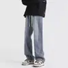 Jeans Lavados de Estilo Americano High Street con Cordón Verano Nueva Moda Marca Retro Sueltos Casual Pierna Recta Pierna Ancha Pantalones
