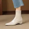 Botines Retro de Tacón Grueso con Punta para Mujer 2026 Tendencia Otoño Nuevo Estilo Botas Elásticas Adelgazantes que Aumentan la Altura Tacón Medio Botas para Mujer Talla Grande