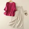 Elegante Blusa de Gasa de Mamá para Verano, de Moda Este Año, Camiseta Estampada de Manga Tres Cuartos Estilo Nacional de Verano para Mujeres de Mediana Edad y Mayores