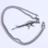 Pingente de revólver de submetralhadora de aço inoxidável fundido, pulseira, colar, roupa, material feito à mão, pingente de arma da sorte