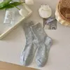 Calcetines de estilo coreano Ins con lazo, de media pantorrilla para mujer, calcetines frescos florales a cuadros para primavera y verano, calcetines de algodón puro transpirables para mujer