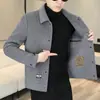 Abrigo de lana de doble cara para otoño e invierno para hombre, abrigo corto de lana con cuello de solapa y chaqueta con forro grueso de plumón para hombre
