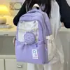 Mochila Estilo Coreano Ins para Estudiantes de Secundaria, Preparatoria, Universidad, para Mujer, Color Sólido, Gran Capacidad, Multibolsillos, Mochila Linda para Niña
