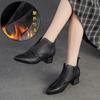 Jiezu 2025 Invierno Nuevo Estilo Forro Polar Cálido Tacón Bajo Punta Fina Plisadas Ajustadas Botines Cortos Piel de Vaca de Primera Capa Zapatos Clásicos para Mujer