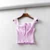 Primavera nuevo moda europea y americana para mujer color sólido tirantes encaje costuras blusa pequeña top C5904