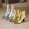 Botas de otoño e invierno talla grande de caña baja con punta fina, suela de goma, antideslizantes, cremallera lateral, tacón alto, tacón de bloque versátil, botas de moda de comercio exterior para mujer