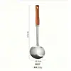 Fabricante de Utensílios de Cozinha Transfronteiriços, Espátula Cogumelo de Aço Inoxidável 304 Espessada, Anti-Escaldante, Espátula de Cozinha Antiderrapante com Cabo de Madeira