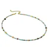 Collar Vintage Japonés Artístico de Perlas Verdes de Pino con Gemas de Colores Cadena para Clavícula Simple Elegante Bohemio