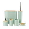 Cubierta de bambú de veta cruzada juego de seis piezas de plástico para lavado de baño fabricantes venta al por mayor almacenamiento de baño estante para lavar juego de soporte para cepillos de dientes