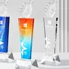 Trofeo de cristal creativo, trofeo de madera, premio para empleados destacados, artículo conmemorativo, envío exprés el mismo día, grabado gratuito