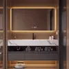 Conjunto de Gabinete de Banheiro e Cuba Cerâmica Curvada a Quente de Pedra Sinterizada Estilo Hotel de Luxo Leve com Cuba de Lavatório Separada