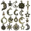 Accesorios de Joyería Dorada Antigua Mixtos de 5 Colores de Sol, Luna y Estrella para Pulseras, Collares, Pendientes, Colgantes y Dijes Pequeños Hechos a Mano para Bricolaje