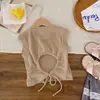 Roupas Infantis Estilo Coreano 2026 para Meninas, Colete Elegante de Cor Sólida Sem Mangas para o Verão com Design Vazado nas Costas, Blusa Top da Moda para Idades 1-5