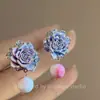 Pendientes de Flor Coloridos con Aguja de Plata Estilo Vacaciones de Verano, Pendientes de Moda de Lujo Ligero de Alta Gama, Accesorios para Orejas de Nicho para Mujeres