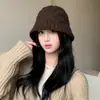 Sombrero de pescador de punto con patrón de rombos estilo coreano para mujer, adecuado para otoño e invierno, versátil y fácil de combinar, hace que la cara se vea más pequeña, sombrero de pescador de punto