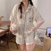 Pijama cárdigan de verano para mujer de manga corta y shorts, caricatura linda, delgado, para el hogar, traje, fábrica al por mayor