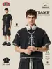 Camiseta Boxy Curta Larga de Manga Curta com Estampa de Tinta Desgastada para Homens, Marca Americana Retro Tendência Estilo Wasteland, para o Verão.
