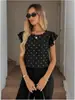 Amazon Aliexpress Primavera e Verão Novas Blusas Femininas de Manga Curta Estampadas com Babados Soltas Moda Transfronteiriça Europeia e Americana Roupas Femininas