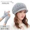 Gorro de Tricô Transfronteiriço de Inverno para Pessoas de Meia-Idade e Idosos, Forrado com Lã Sintética, Espesso, Quente, Chapéu e Luvas Protetores de Orelha, Boina de Lã da Moda para Mulheres