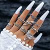 Conjunto de 7 Anillos Estilo Étnico Retro Transfronterizo Europeo y Americano Hongo Corazón Luna Hoja Plata Antigua