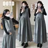 Moda Gestante 2025 Outono e Inverno Nova Moda Vestido Sem Mangas com Recortes e Barra Larga + Camisa Básica Elegante Conjunto Tendência