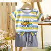 Traje de Manga Corta para Niños Niños, Camiseta de Algodón de Verano para Niños, Ropa para Bebés Niños, Estilo Coreano Transpirable para Niños Pequeños Niñas