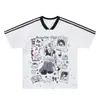 Camiseta de verano para mujer con estampado de chica de anime estilo japonés, cuello en V, manga corta, nueva, linda, holgada, manga raglán, top moderno