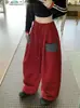 Em Estoque Retrô Americano Xadrez Patchwork Bolso Estilo Preguiçoso Outono/Inverno Cintura Alta Solto Caimento Largo Perna Larga Calça de Moletom Casual