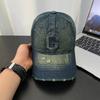 Boné de beisebol estilo coreano da moda com estampa de letras jeans lavadas para mulheres, boné vintage bordado com rosto para homens