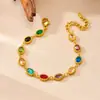 Moda Europea y Americana Nuevo Pulsera de Cadena de Piedras Preciosas Coloridas Gota de Agua Cuadrado Ovalado Circonita Incrustada Joyería de Acero Inoxidable
