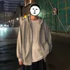Suéter com Capuz Masculino Primavera e Outono Marca Tendência Solto Cor Sólida Jaqueta Cardigã Cinza Versátil Casual Estilo Hong Kong Zíper Top Roupas