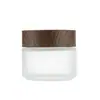 Frasco de crema color crema esmerilado con tapa de veta de madera negra, botella rellenable de vidrio esmerilado para cosméticos, botella vacía para mascarilla facial, crema facial, crema para ojos, ungüento
