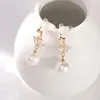 Nuevos Pendientes de Perla Pendientes Dobles de Cisne con Corazón para Mujer Pendientes de Aguja de Plata de Ley 925 Chapados en Oro Real Pendientes de Alta Gama